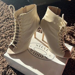 Lace up ankle open toed boots